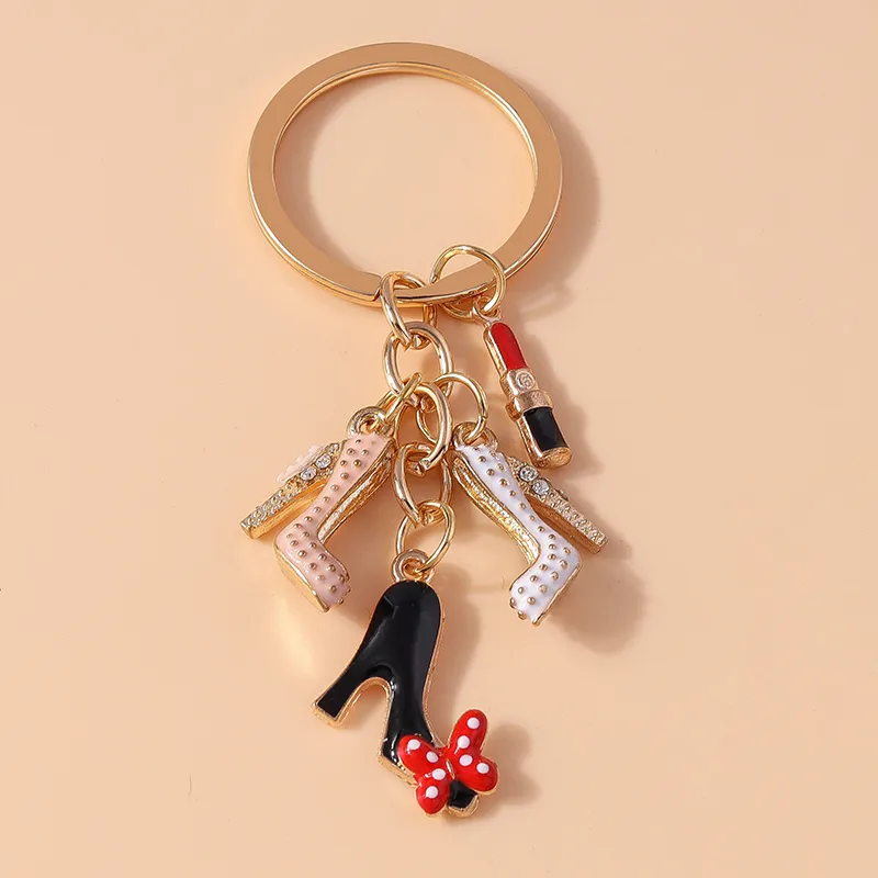 Cute Sweet Shiny Lipstick Butterfly High Heel Alloy Keychain display picture 3