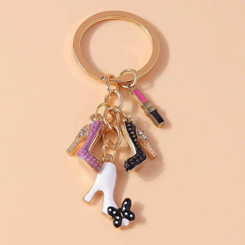 Cute Sweet Shiny Lipstick Butterfly High Heel Alloy Keychain display picture 4