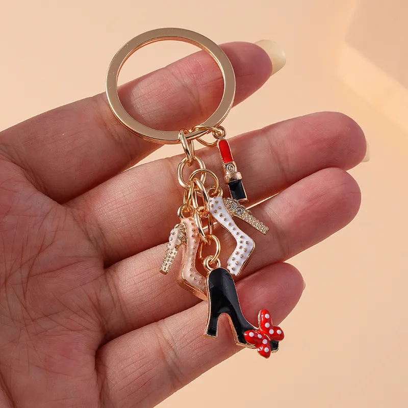 Cute Sweet Shiny Lipstick Butterfly High Heel Alloy Keychain display picture 2