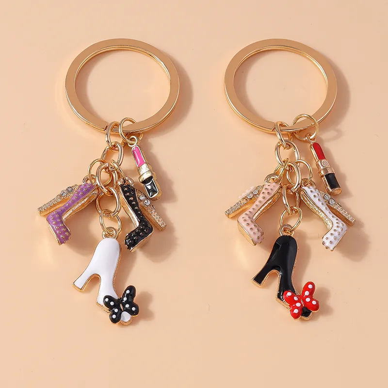 Cute Sweet Shiny Lipstick Butterfly High Heel Alloy Keychain display picture 9