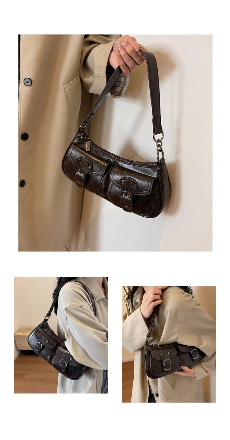 Wholesale Sweet Cool Motorcycle Bag For Women  New Niche Fashion Shoulder Underarm Bag Small Red Book  Women's Bag display picture 8