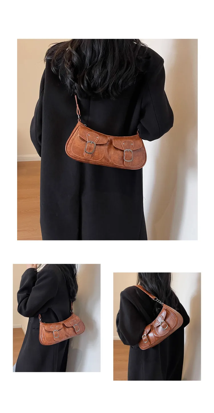 Wholesale Sweet Cool Motorcycle Bag For Women  New Niche Fashion Shoulder Underarm Bag Small Red Book  Women's Bag display picture 9