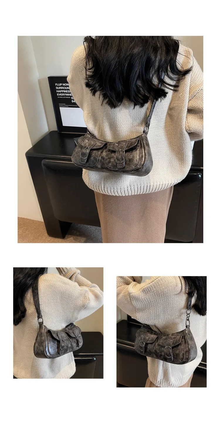 Wholesale Sweet Cool Motorcycle Bag For Women  New Niche Fashion Shoulder Underarm Bag Small Red Book  Women's Bag display picture 11