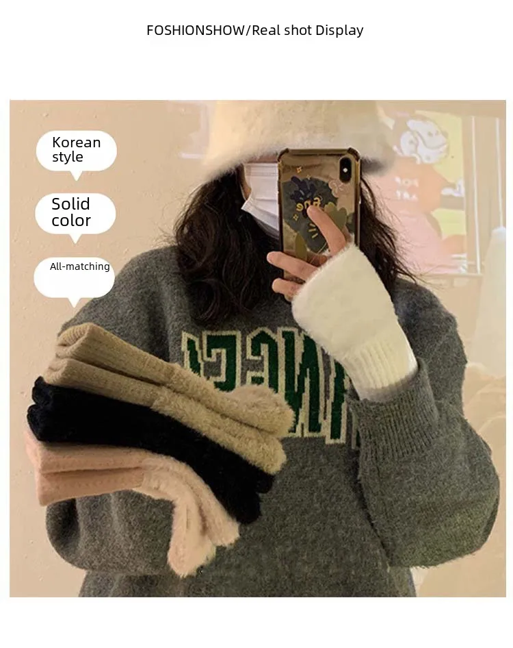 Warm Wool Half-Finger Gloves Women's Winter Plush Knitted Wrist Protection Finger Leakage  Touch Screen Office Student Writing display picture 4
