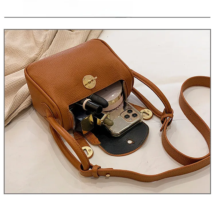 Retro Western Style Children's Bag  New PU Litchi Pattern Mini Portable Crossbody Shoulder Small Square Bag Trendy display picture 8