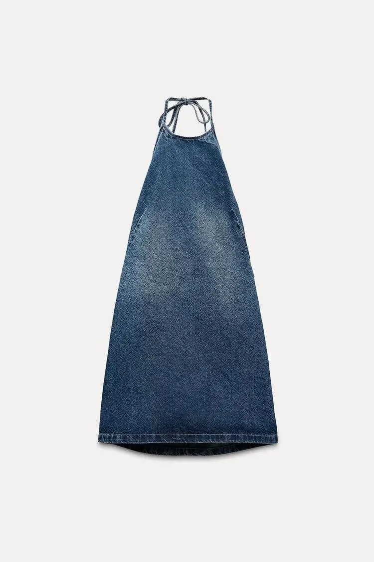 Women's Denim Dress Sexy Halter Neck Sleeveless Solid Color Above Knee Holiday display picture 4