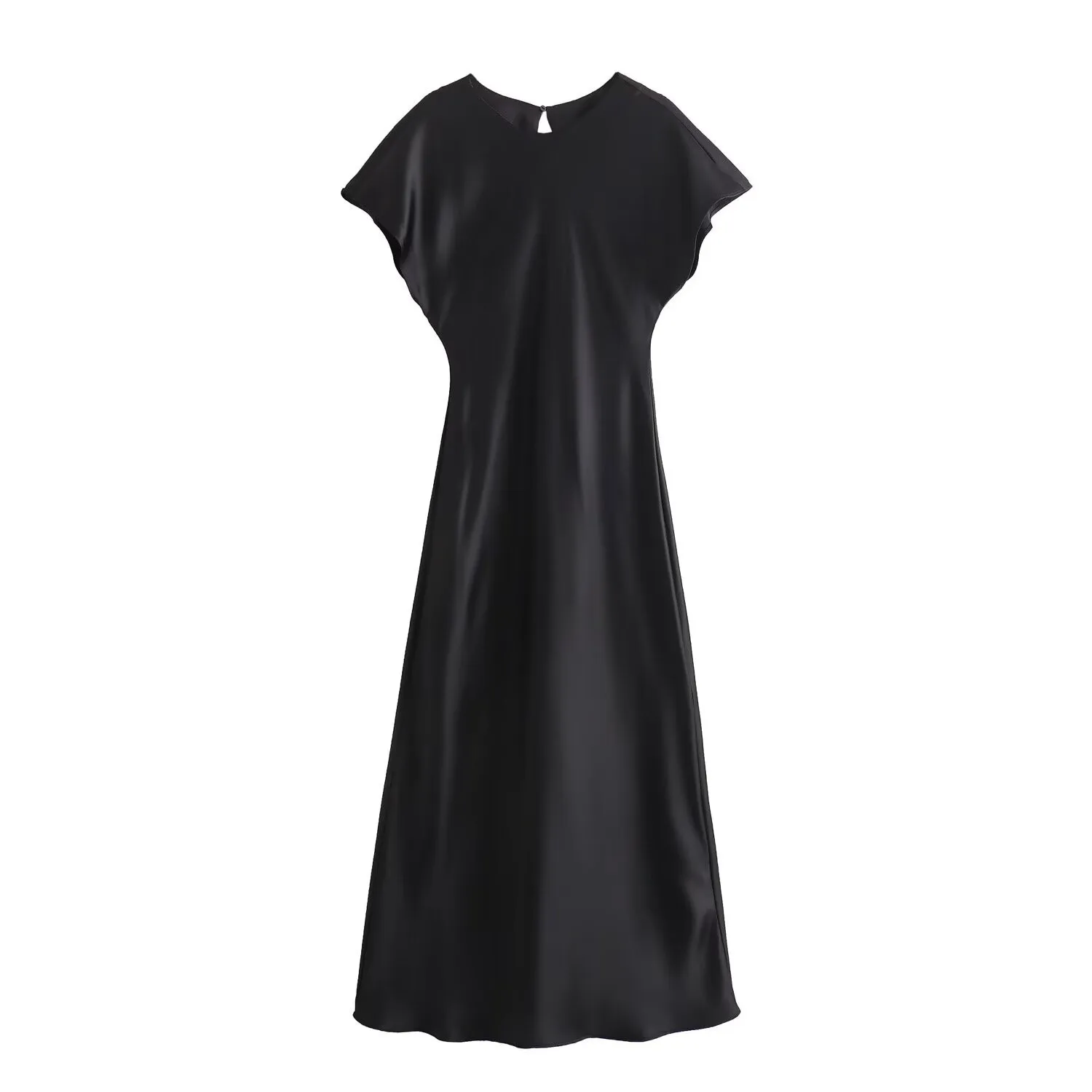 Women's Satin Dress Casual Elegant Streetwear Round Neck Short Sleeve Solid Color Midi Dress Holiday Daily Selfie display picture 2