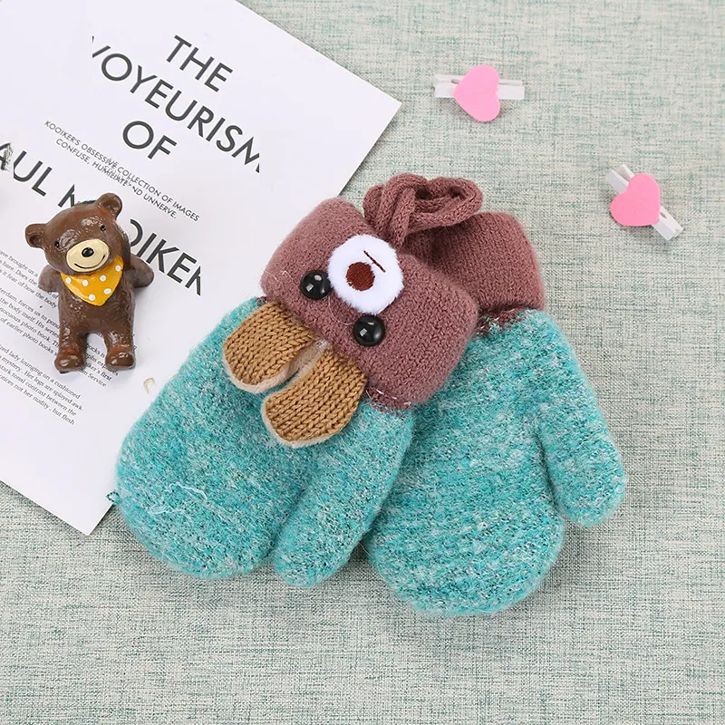 0-3 Years Old Children's Gloves Cute Bear Winter Lanyard Outdoor Cold-proof Double-layer Knitted Plush Warm display picture 1