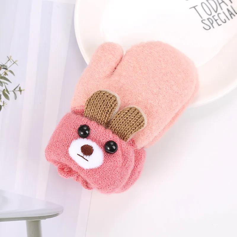 0-3 Years Old Children's Gloves Cute Bear Winter Lanyard Outdoor Cold-proof Double-layer Knitted Plush Warm display picture 3