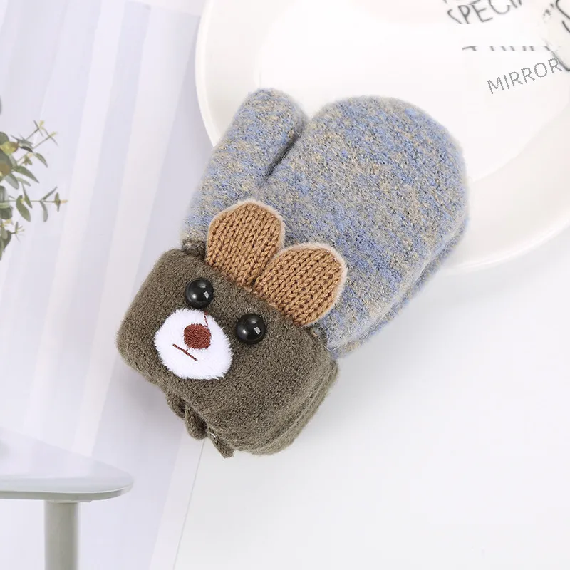 0-3 Years Old Children's Gloves Cute Bear Winter Lanyard Outdoor Cold-proof Double-layer Knitted Plush Warm display picture 4