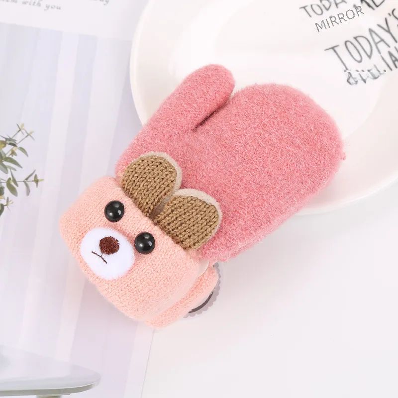 0-3 Years Old Children's Gloves Cute Bear Winter Lanyard Outdoor Cold-proof Double-layer Knitted Plush Warm display picture 5