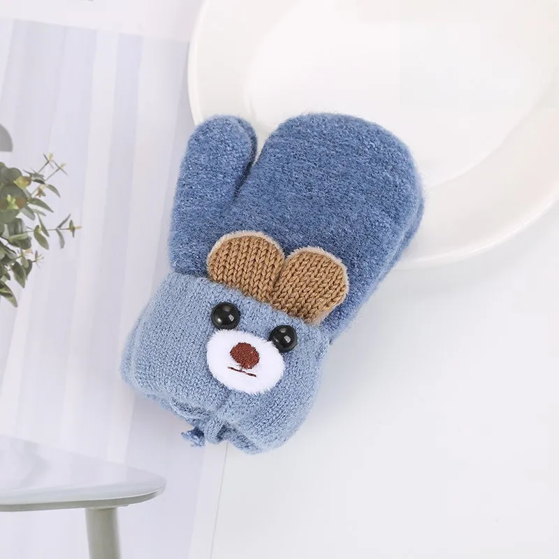 0-3 Years Old Children's Gloves Cute Bear Winter Lanyard Outdoor Cold-proof Double-layer Knitted Plush Warm display picture 6