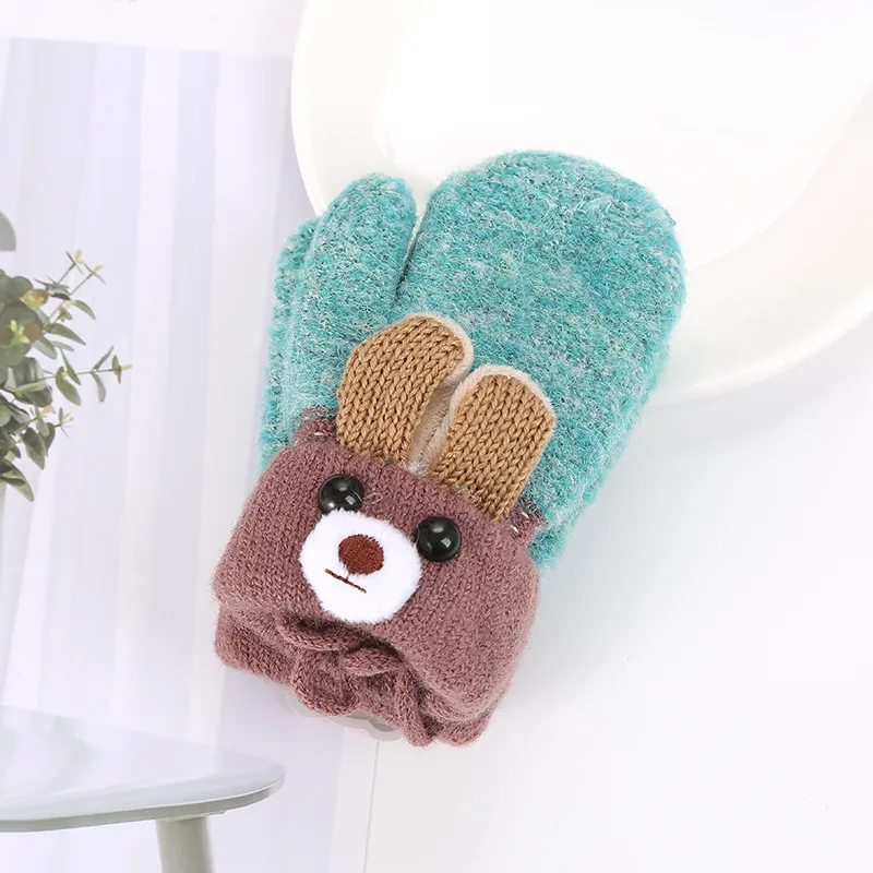 0-3 Years Old Children's Gloves Cute Bear Winter Lanyard Outdoor Cold-proof Double-layer Knitted Plush Warm display picture 7