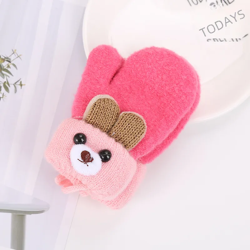 0-3 Years Old Children's Gloves Cute Bear Winter Lanyard Outdoor Cold-proof Double-layer Knitted Plush Warm display picture 8