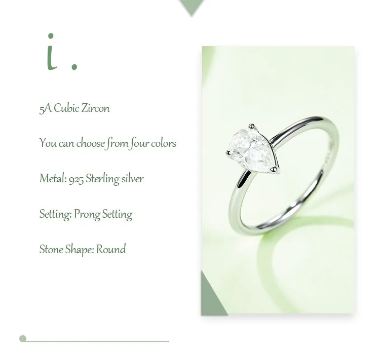 Rhodium Plated 925 Sterling Silver Zircon Water Droplets Rings display picture 2