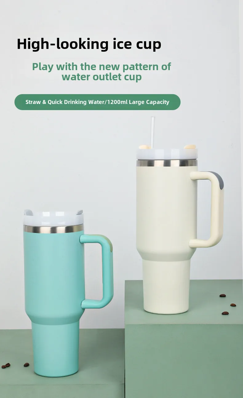 40oz Handle Car Cup 304 Stainless Steel Insulation Cold Ice Cup With Handle Straw Car Cup display picture 1