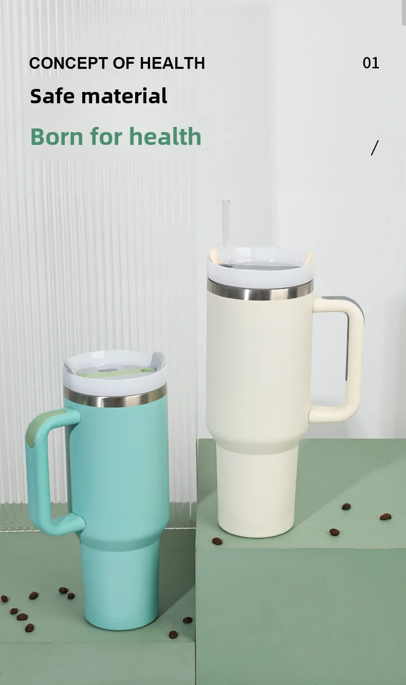40oz Handle Car Cup 304 Stainless Steel Insulation Cold Ice Cup With Handle Straw Car Cup display picture 3