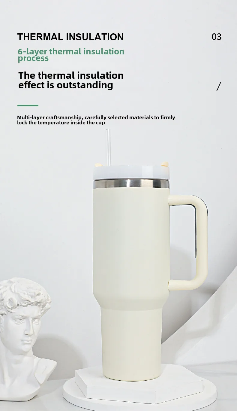 40oz Handle Car Cup 304 Stainless Steel Insulation Cold Ice Cup With Handle Straw Car Cup display picture 5
