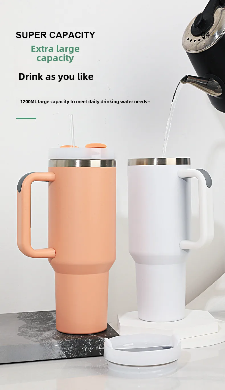 40oz Handle Car Cup 304 Stainless Steel Insulation Cold Ice Cup With Handle Straw Car Cup display picture 6