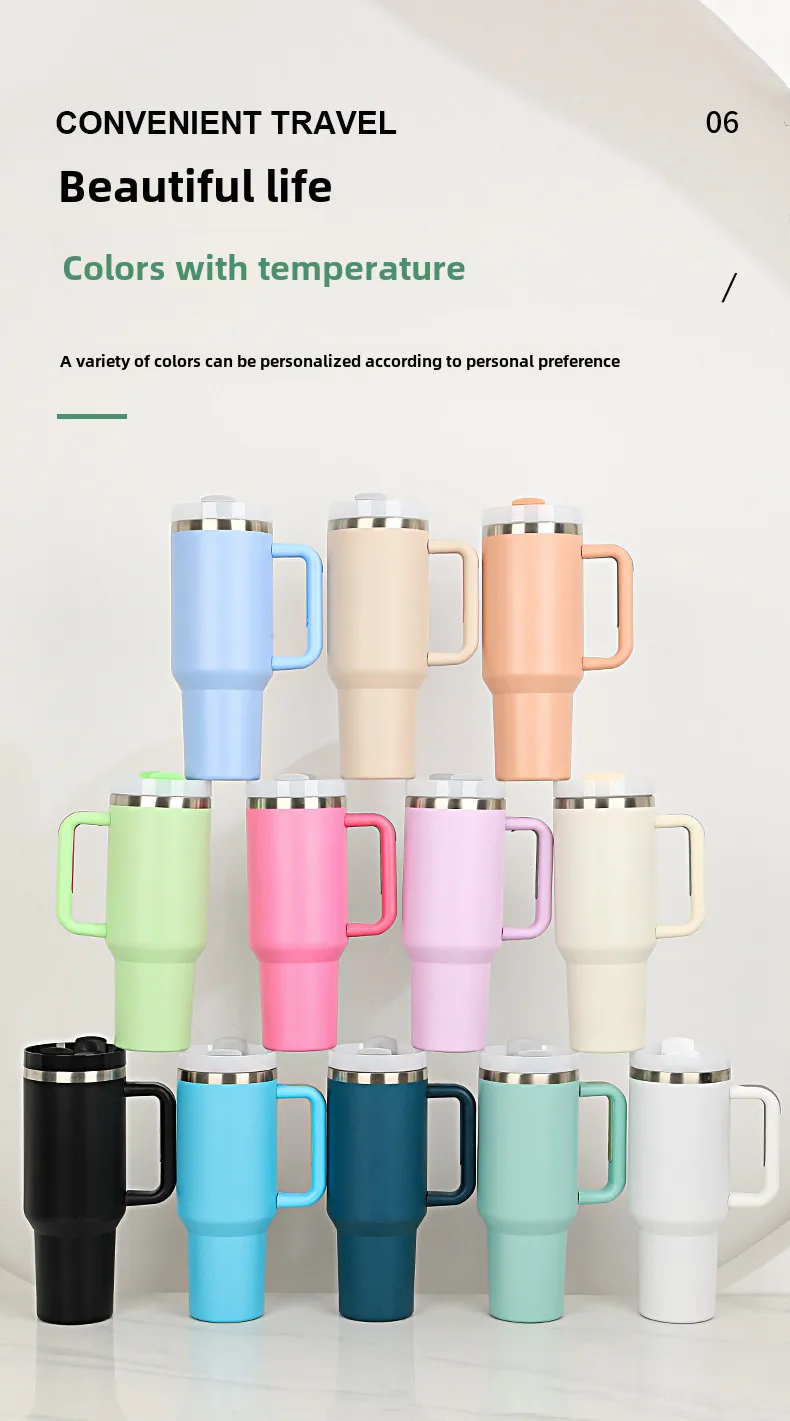 40oz Handle Car Cup 304 Stainless Steel Insulation Cold Ice Cup With Handle Straw Car Cup display picture 8
