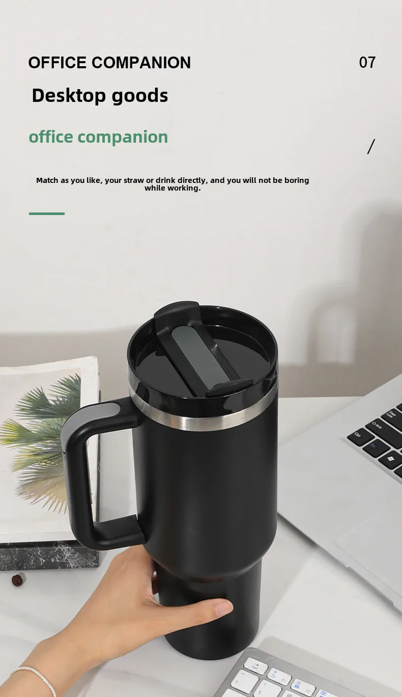 40oz Handle Car Cup 304 Stainless Steel Insulation Cold Ice Cup With Handle Straw Car Cup display picture 9