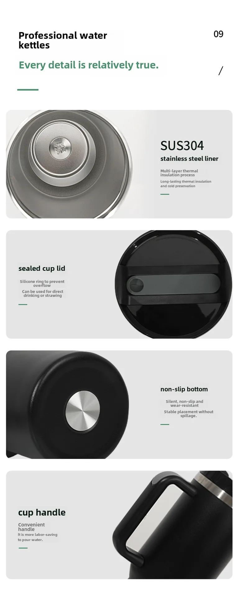40oz Handle Car Cup 304 Stainless Steel Insulation Cold Ice Cup With Handle Straw Car Cup display picture 11