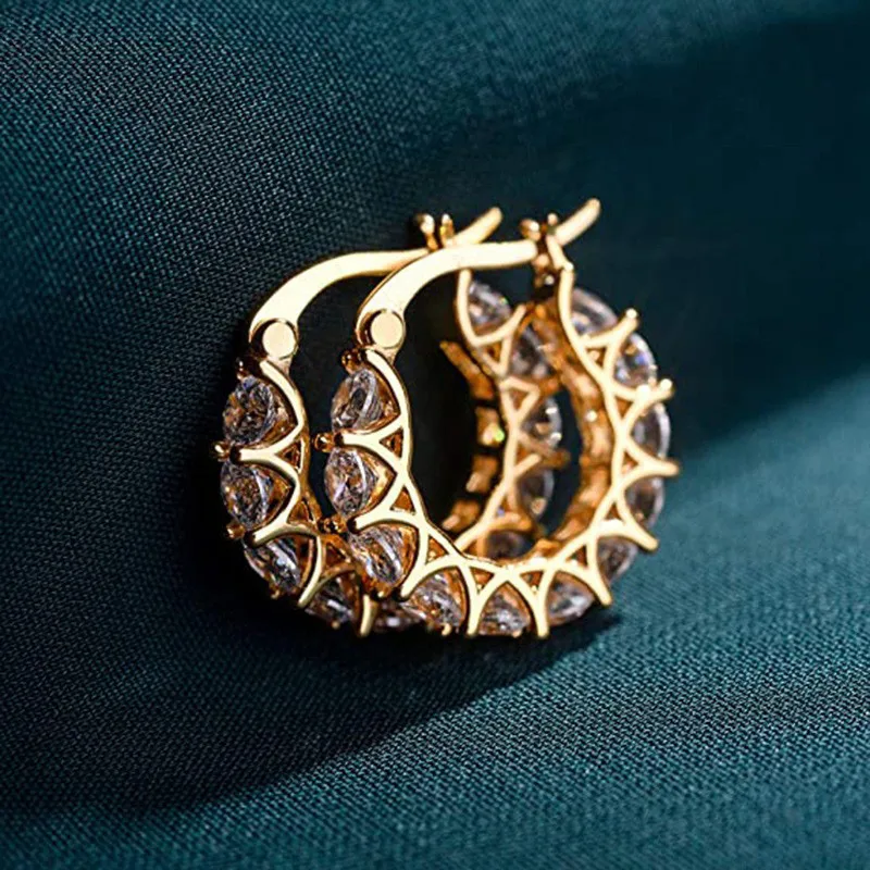 Fashion Full Inlaid Zircon Copper Lace Earrings U-shaped Earrings display picture 5