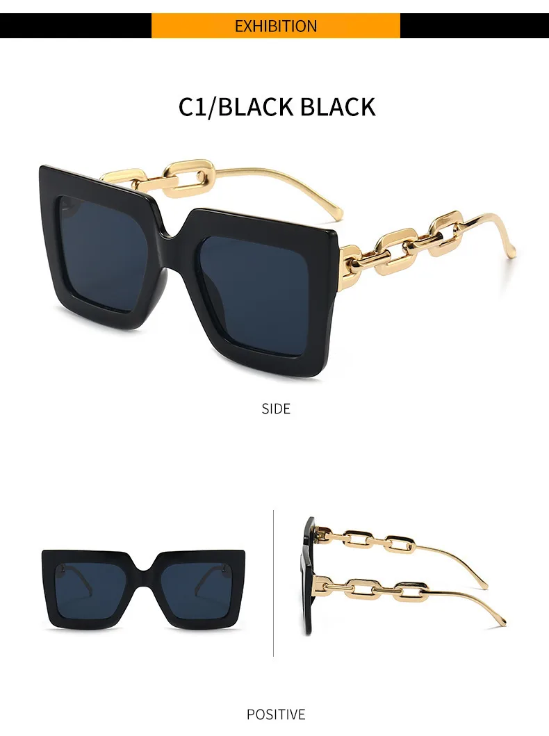 Square Chain High-end Sunglasses  New  Trend Large Frame Street Photo Glasses Frame Personality Women display picture 1