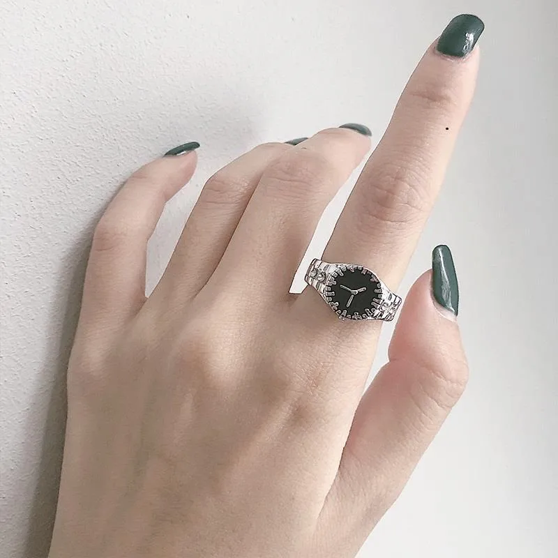 New  Creative Fashion Diamond Watch Decorative Ring Female S925 Thai Silver Couple Tail Ring Index Finger Ring Male display picture 2