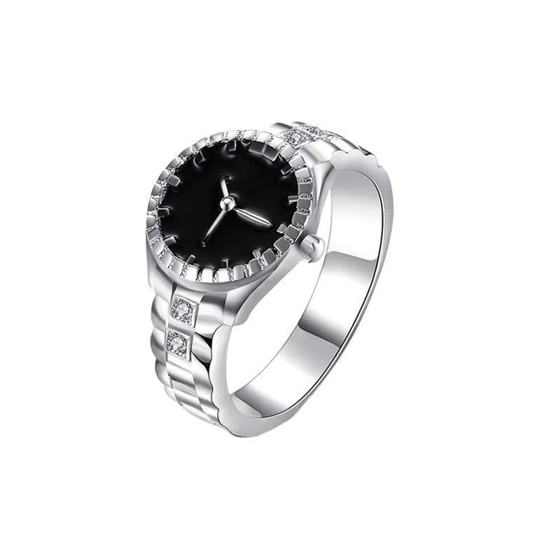 New  Creative Fashion Diamond Watch Decorative Ring Female S925 Thai Silver Couple Tail Ring Index Finger Ring Male display picture 3