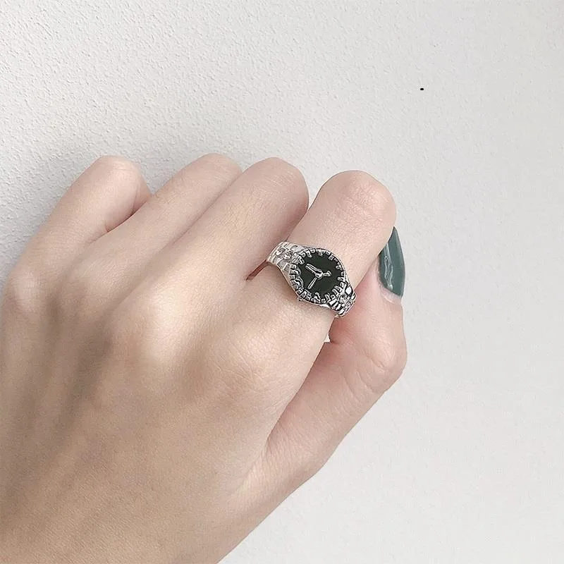 New  Creative Fashion Diamond Watch Decorative Ring Female S925 Thai Silver Couple Tail Ring Index Finger Ring Male display picture 4