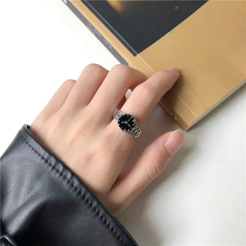 New  Creative Fashion Diamond Watch Decorative Ring Female S925 Thai Silver Couple Tail Ring Index Finger Ring Male display picture 5