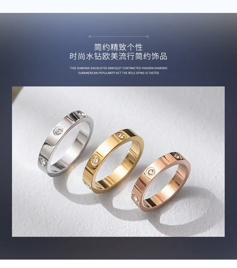 Card Home  5mm Full Nail One Word Six Diamond Diamond Titanium Steel Non-fading Men's And Women's Fashion Stainless Steel Ring display picture 2