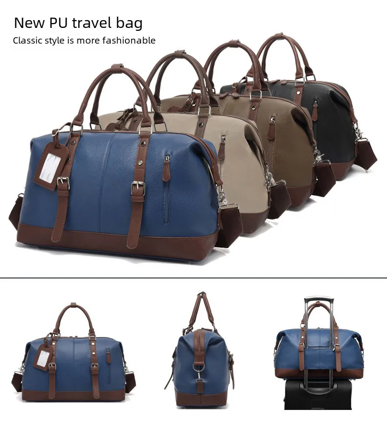 Canvas Travel Bag Men's Imitation Leather PU Outdoor Luggage Travel Fitness Photography Bag Large Capacity Handbag display picture 1