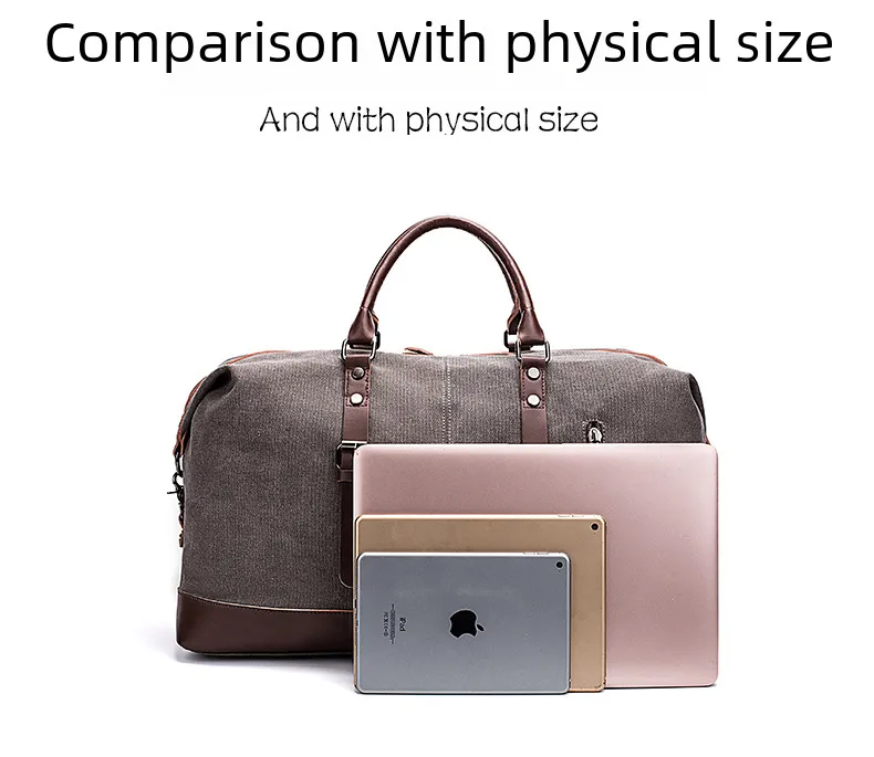 Canvas Travel Bag Men's Imitation Leather PU Outdoor Luggage Travel Fitness Photography Bag Large Capacity Handbag display picture 4