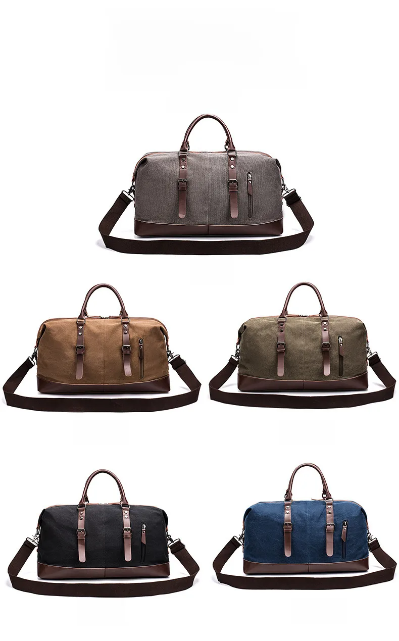 Canvas Travel Bag Men's Imitation Leather PU Outdoor Luggage Travel Fitness Photography Bag Large Capacity Handbag display picture 6