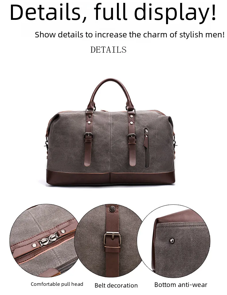 Canvas Travel Bag Men's Imitation Leather PU Outdoor Luggage Travel Fitness Photography Bag Large Capacity Handbag display picture 12
