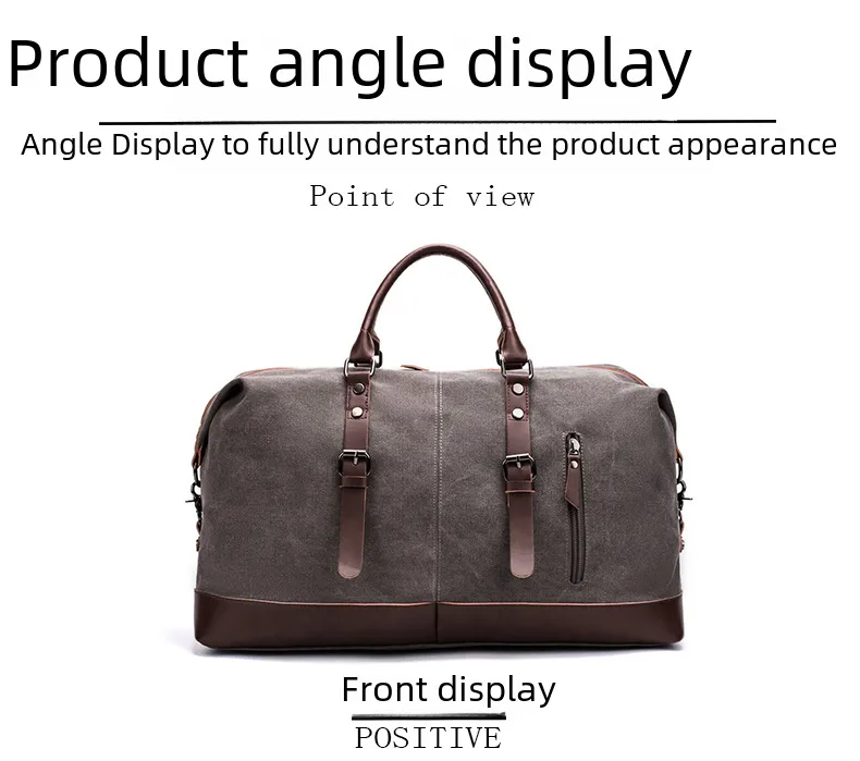Canvas Travel Bag Men's Imitation Leather PU Outdoor Luggage Travel Fitness Photography Bag Large Capacity Handbag display picture 13