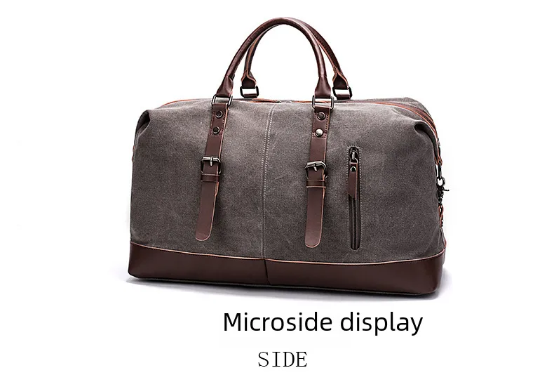 Canvas Travel Bag Men's Imitation Leather PU Outdoor Luggage Travel Fitness Photography Bag Large Capacity Handbag display picture 14