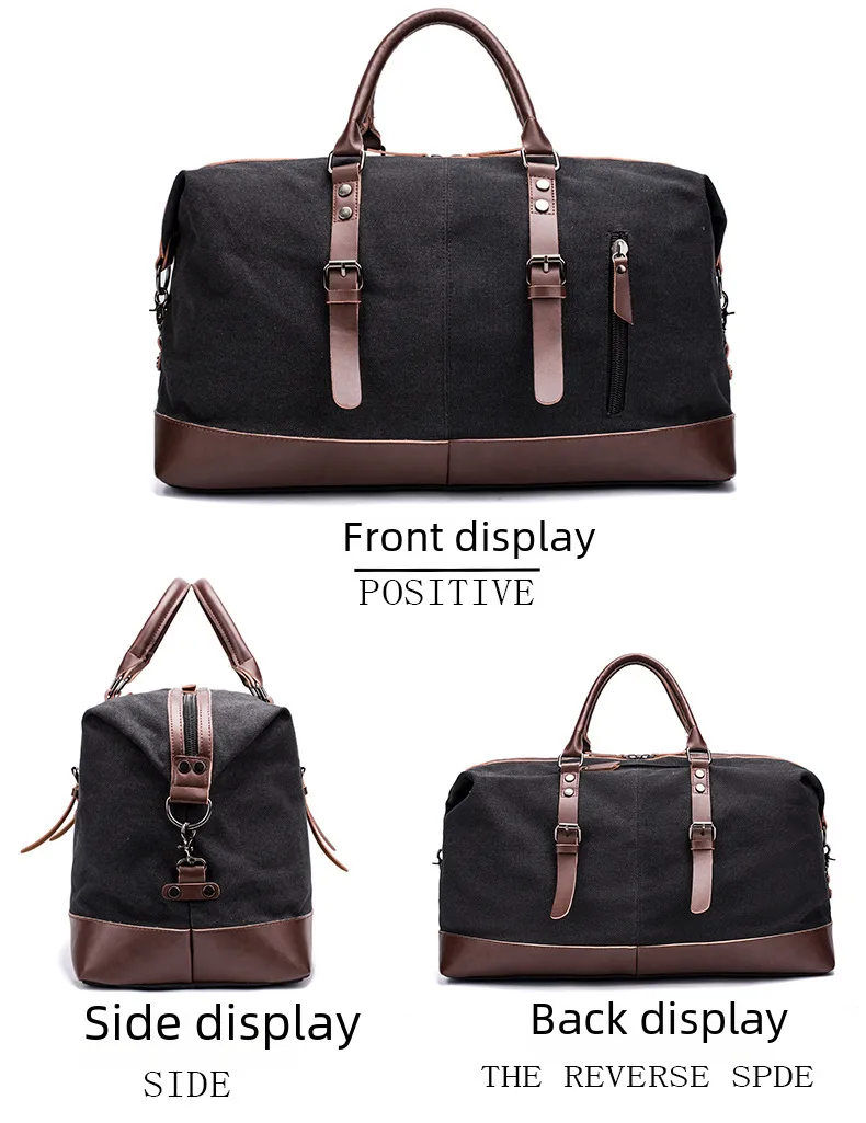 Canvas Travel Bag Men's Imitation Leather PU Outdoor Luggage Travel Fitness Photography Bag Large Capacity Handbag display picture 18
