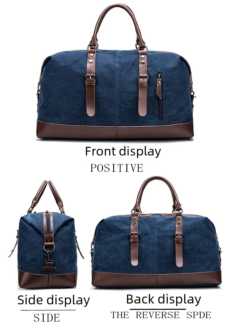 Canvas Travel Bag Men's Imitation Leather PU Outdoor Luggage Travel Fitness Photography Bag Large Capacity Handbag display picture 19