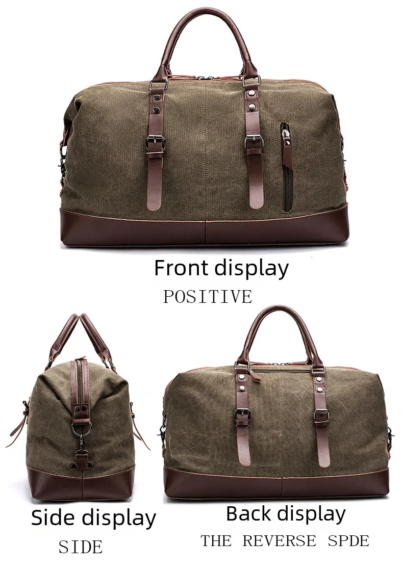 Canvas Travel Bag Men's Imitation Leather PU Outdoor Luggage Travel Fitness Photography Bag Large Capacity Handbag display picture 20