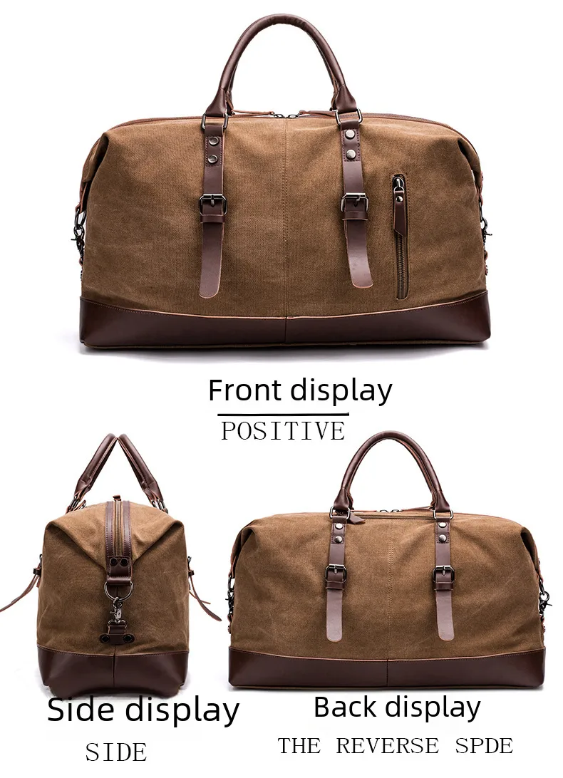 Canvas Travel Bag Men's Imitation Leather PU Outdoor Luggage Travel Fitness Photography Bag Large Capacity Handbag display picture 21