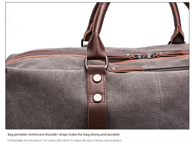 Canvas Travel Bag Men's Imitation Leather PU Outdoor Luggage Travel Fitness Photography Bag Large Capacity Handbag display picture 28