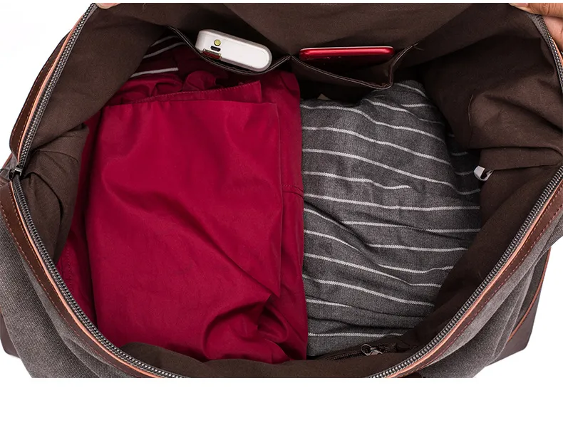Canvas Travel Bag Men's Imitation Leather PU Outdoor Luggage Travel Fitness Photography Bag Large Capacity Handbag display picture 30