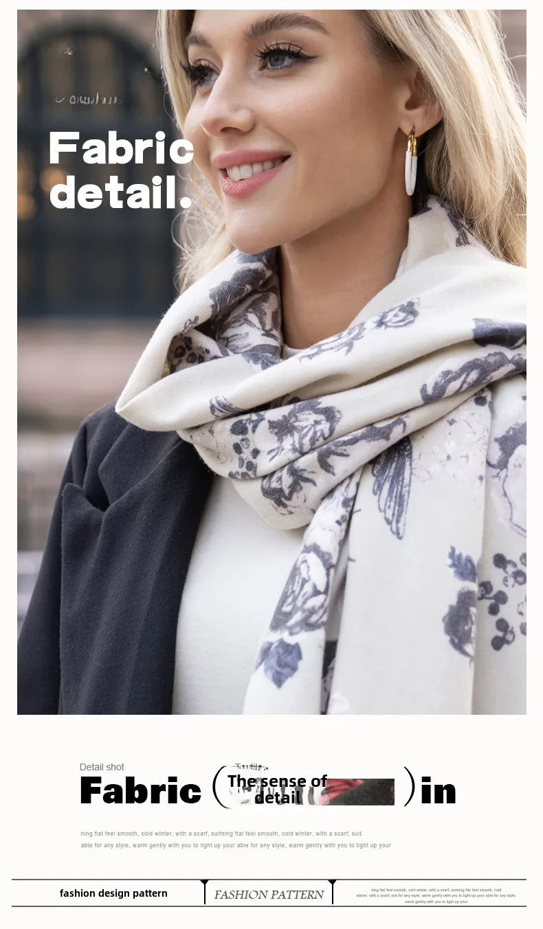 Autumn And Winter New Cashmere Tassel Shawl Fresh Sweet Rose Printed Cold-proof Warm Scarf display picture 2