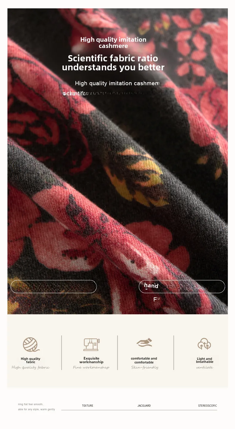 Autumn And Winter New Cashmere Tassel Shawl Fresh Sweet Rose Printed Cold-proof Warm Scarf display picture 3
