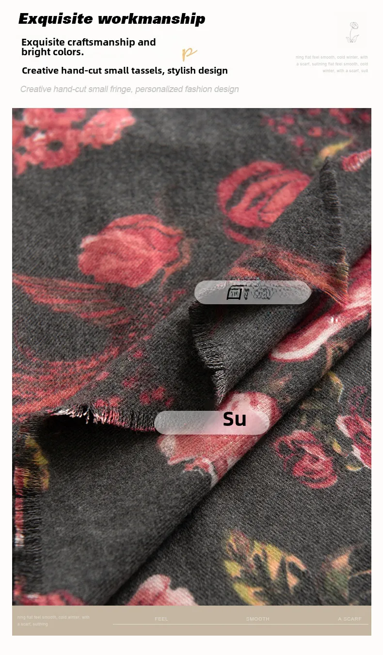 Autumn And Winter New Cashmere Tassel Shawl Fresh Sweet Rose Printed Cold-proof Warm Scarf display picture 4