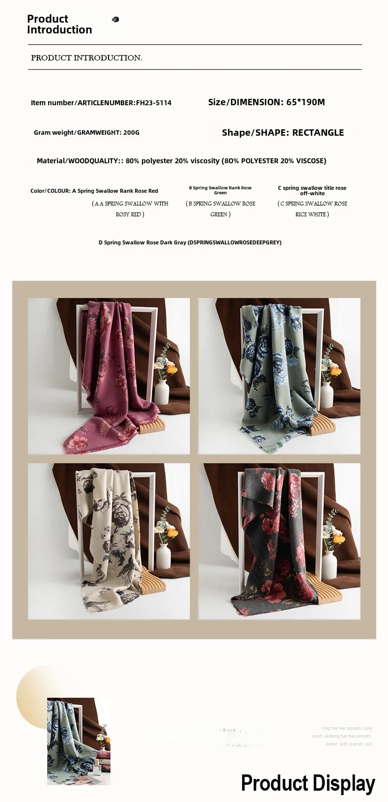 Autumn And Winter New Cashmere Tassel Shawl Fresh Sweet Rose Printed Cold-proof Warm Scarf display picture 5