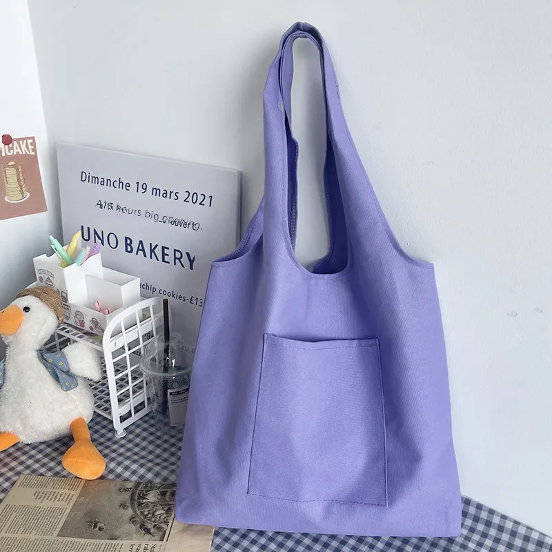 Pure Color Blank Hand-painted Canvas Bag Female Single Shoulder Japanese Simple Artistic Travel Large Capacity Student Class Book Bag display picture 3